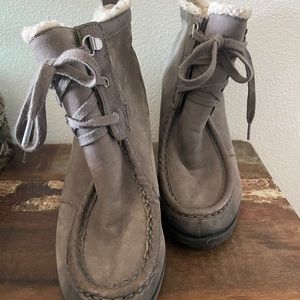 Sam Edelman Madge Lace Up Suede Heeled Sherpa Fur Lined Booties